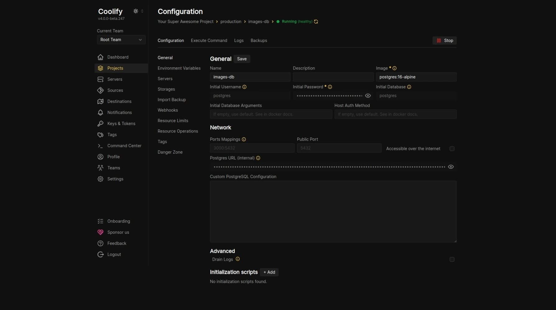 Coolify deployment and monitoring interface