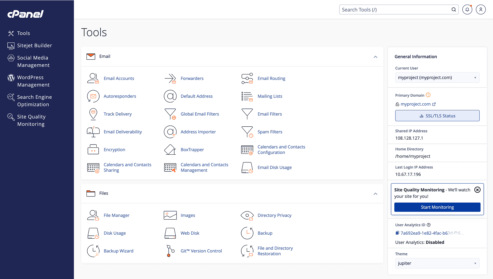 cPanel WHM tools dashboard